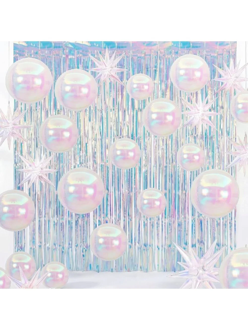 24 Pcs Mermaid Party Decor Set - 22'' Iridescent Balloons & Tinsel Curtains